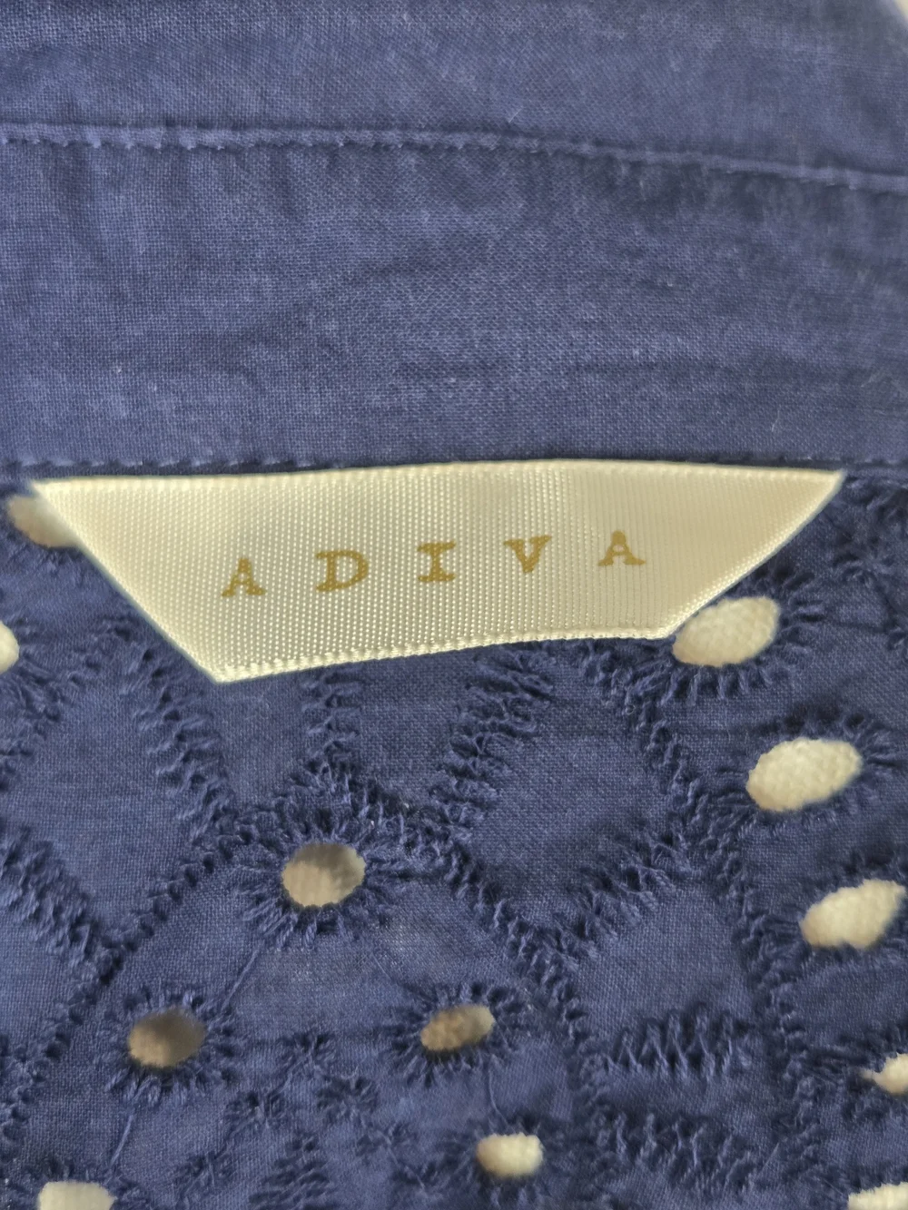 Adiva Navy Eyelet Button Down Shirt Cotton Boho Cottagecore Beach Cover Up M - Picture 6 of 13
